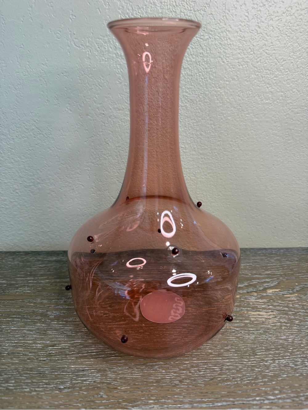 🎀Glass Decanter Vase Pink with Red Dots Threshold NWT